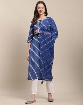 striped straight kurta suit set