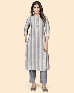 striped straight kurta suit set