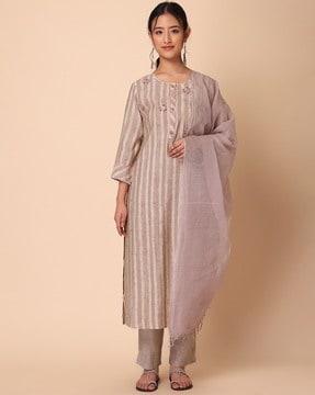 striped straight kurta suit set