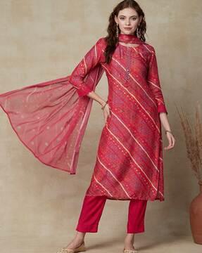 striped straight kurta suit set