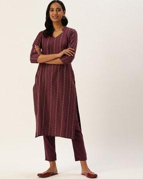 striped straight kurta suit set