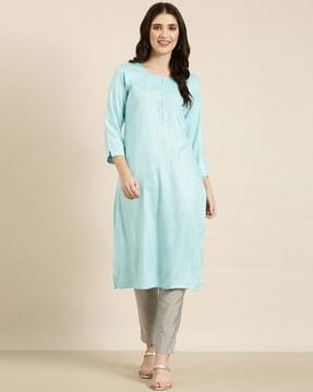 striped straight kurta with 3/4th sleeves