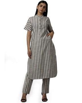 striped straight kurta with button detail