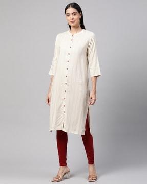 striped straight kurta with button details