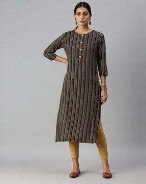 striped straight kurta with embroidery