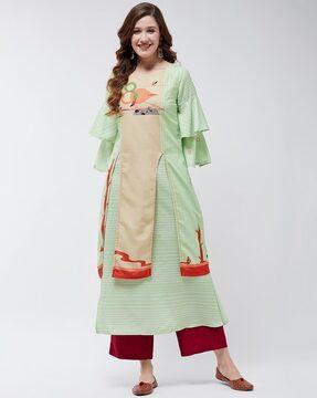 striped straight kurta with front slits