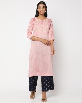 striped straight kurta with insert pocket