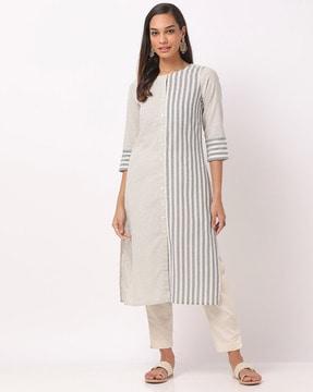 striped straight kurta with insert pocket