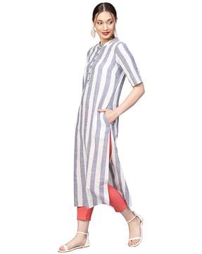 striped straight kurta with insert pockets