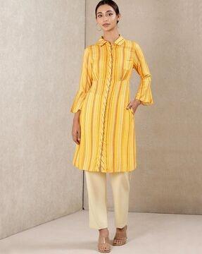 striped straight kurta with insert pockets