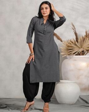 striped straight kurta with mandarin neck