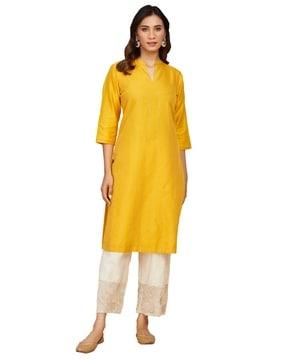 striped straight kurta with notched neckline