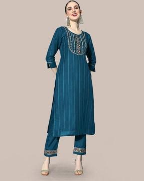 striped straight kurta with pants