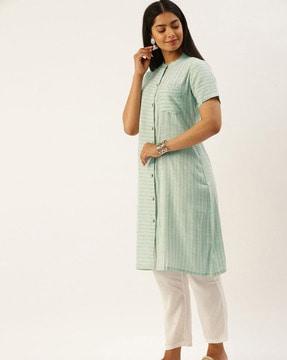 striped straight kurta with patch pocket