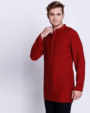 striped straight kurta with patch pocket