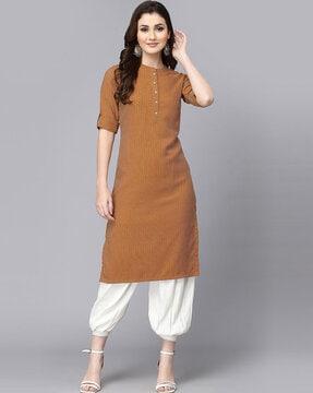 striped straight kurta with roll-up sleeves