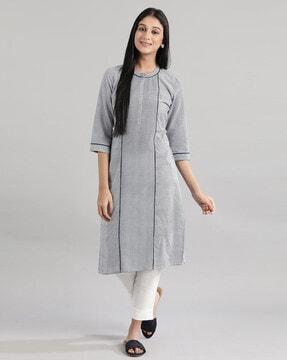 striped straight kurta with side slits