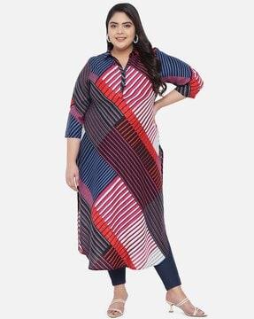 striped straight kurta with spread collar