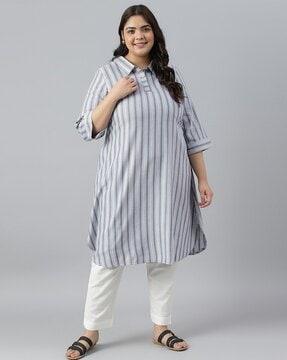 striped straight kurta with spread collar