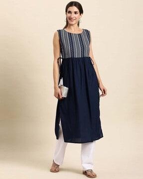 striped straight kurta with tie-up