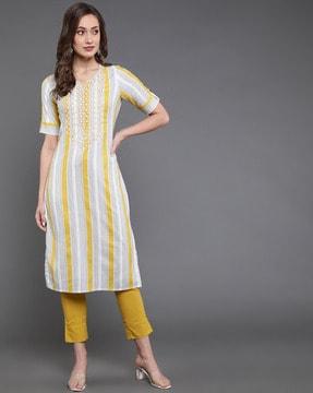 striped straight kurta