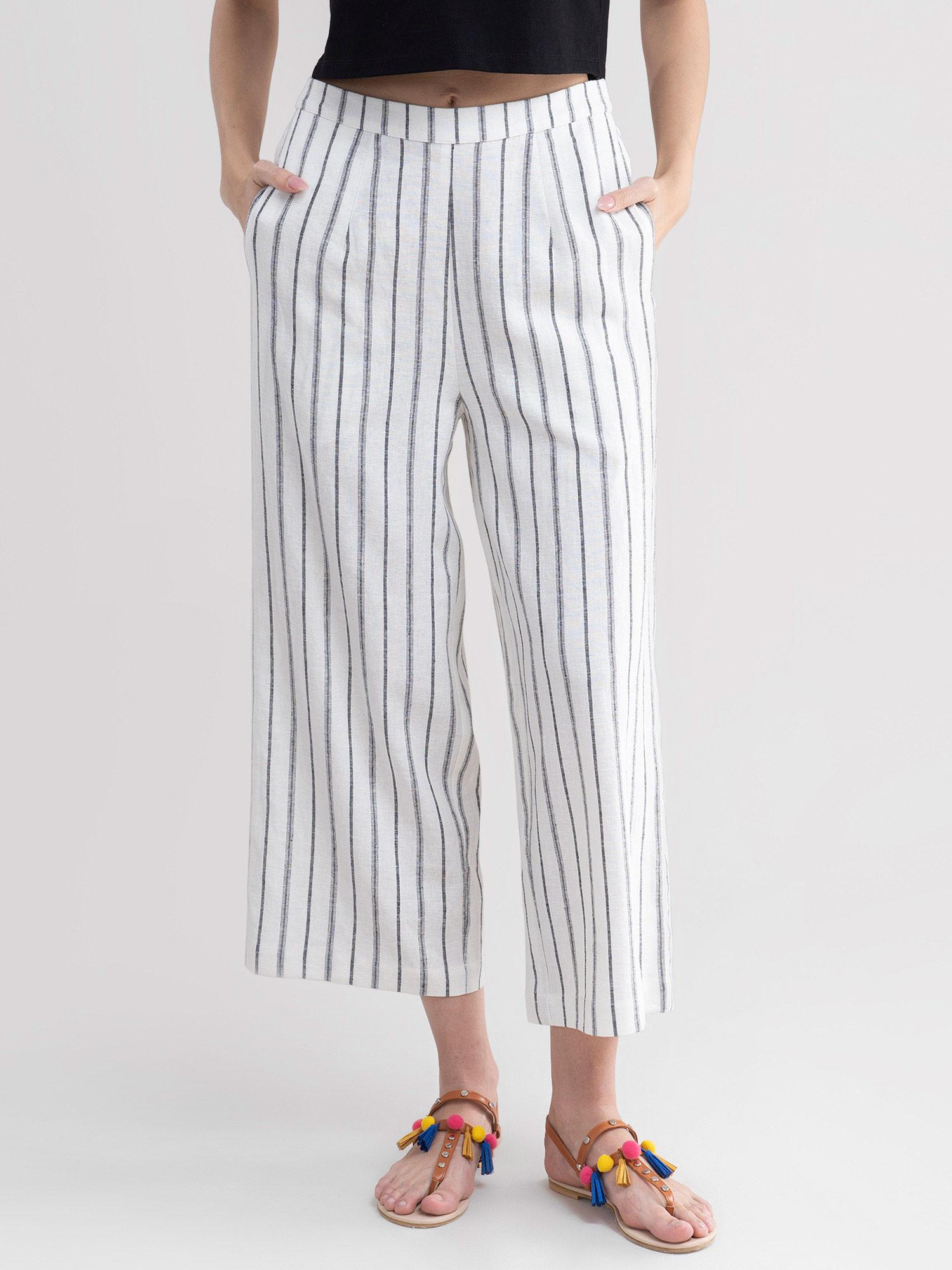 striped straight palazzos - black and white