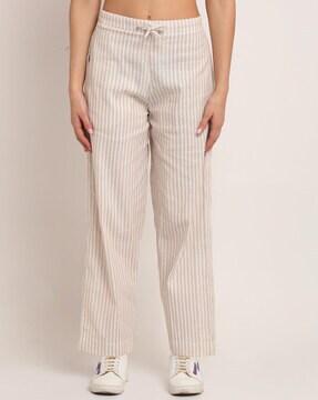 striped straight pants with drawstring waist