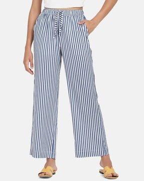 striped straight pants with insert pockets