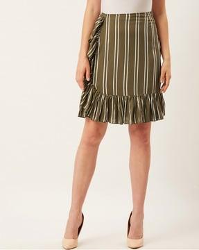 striped straight skirt with ruffles