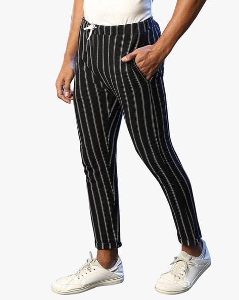 striped straight track pants with drawstring waist