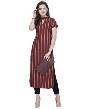 striped straight tunic with cutout
