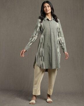 striped straight tunic with spread collar