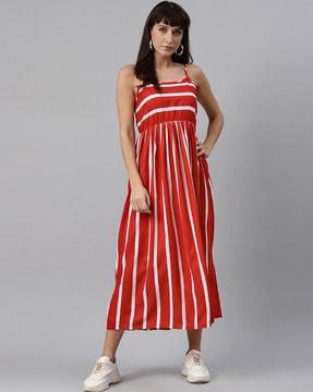 striped strappy  fit & flare dress
