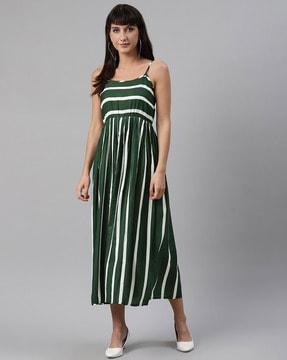 striped strappy fit & flare dress