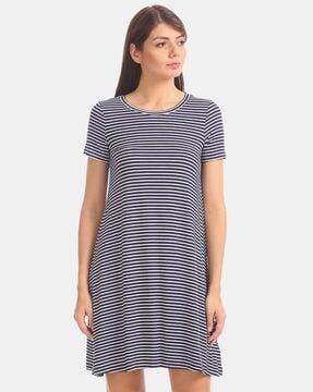 striped stretch a-line dress