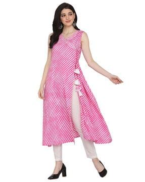 striped surplice-neck a-line kurta with front slit