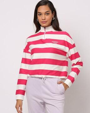 striped sweatshirt with half-zip closure