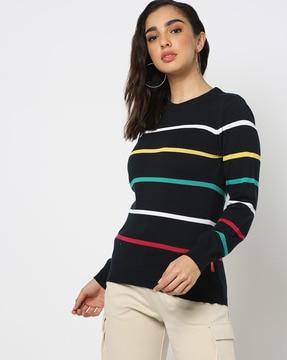 striped sweatshirt with ribbed hem