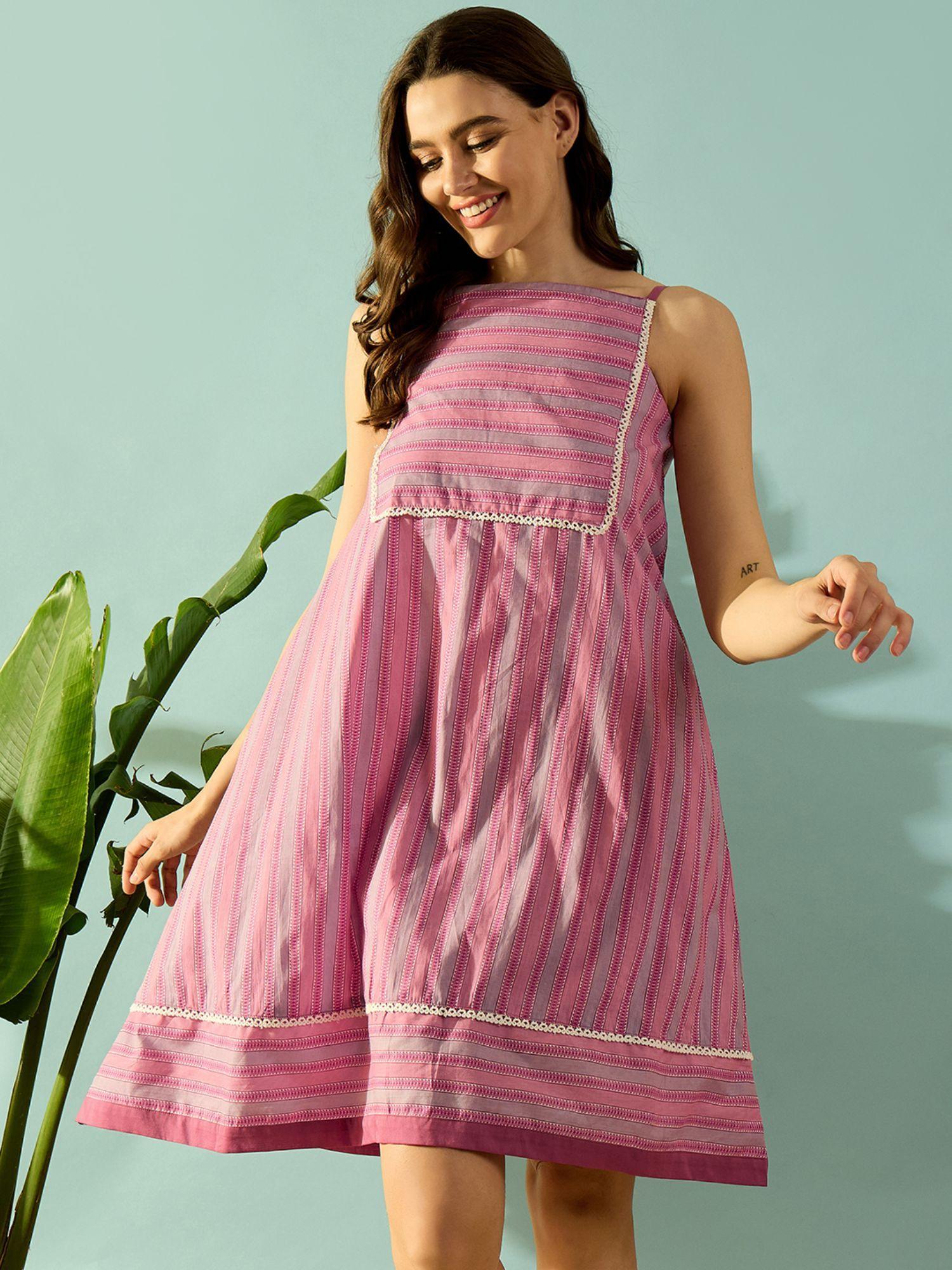 striped sweetheart cotton night dress