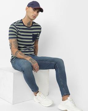 striped t-shirt with patch pocket