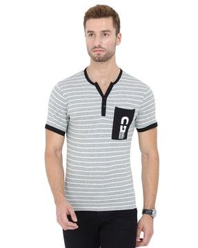 striped t-shirt with patch pocket