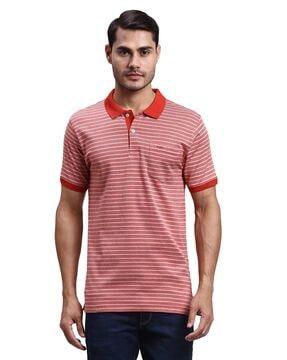 striped tailored fit polo t-shirt with patch pocket