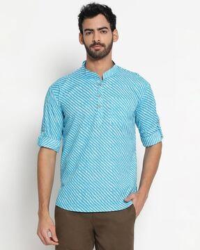 striped tailored fit short kurta with patch pocket