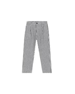 striped tapered fit flat-front trousers
