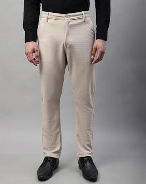 striped tapered fit flat-front trousers