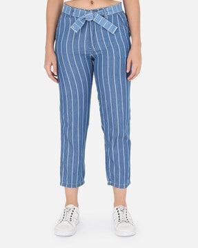 striped tapered fit trousers