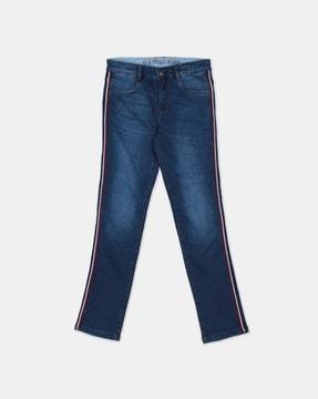 striped taping stone wash jeans