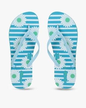 striped thong-strap flip-flops with floral print