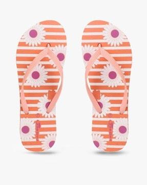 striped thong-strap flip-flops with floral print