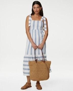 striped tiered dress with shoulder tie-ups